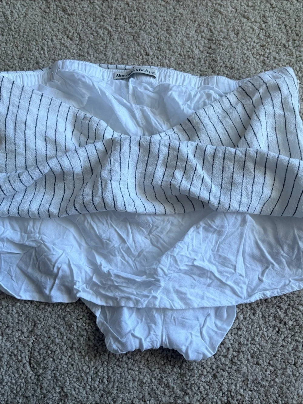 Abercrombie And Fitch White Black Stripped Linen Blend Mini Skort Skirt Large 32